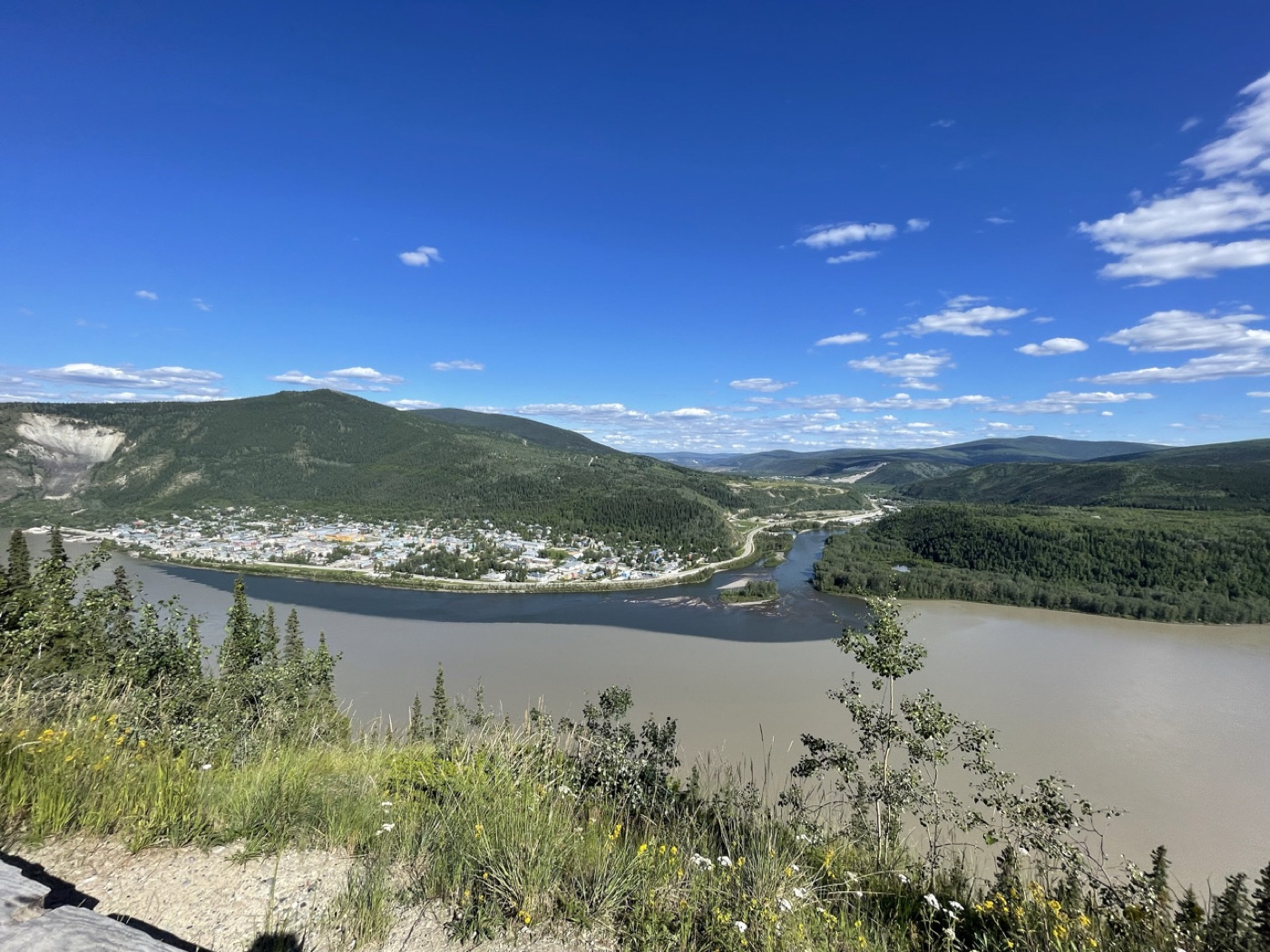 Dawson City and Yukon River from above